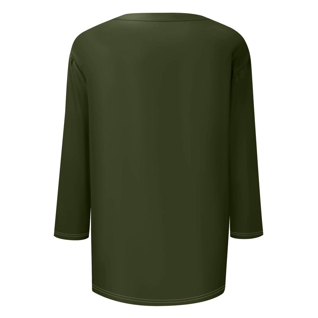 Women's Fashionable Casual Three Quarter Sleeve Printed Collar Pullover Top