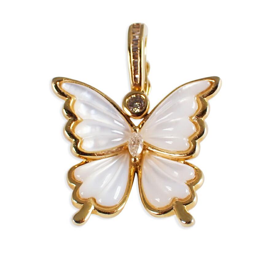 

[Used] 18K Yellow Gold/Diamond/White Mother-of-Pearl/Charm/Pendant Top/j48-2