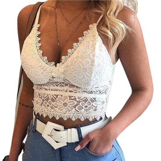 

Мода Sorft Женщины Женщины Камзол Треугольник Bralette V Чашка Кружева Шеи Беспроводной Бюстгальтер Бюстгальтер M белый