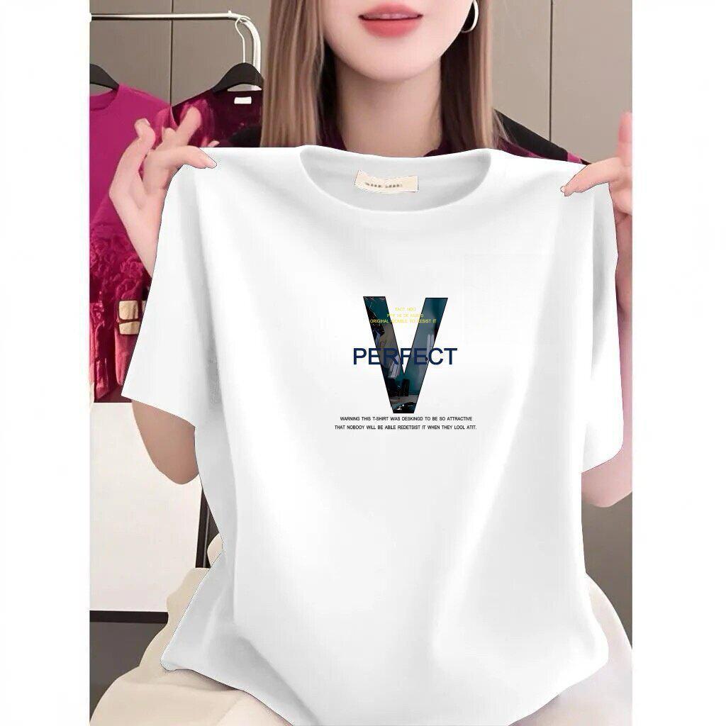 

High-End Summer Purple Women s Short-Sleeve Printed T-Shirt - Loose Fit and Slimming, Age-Reducing Style XL