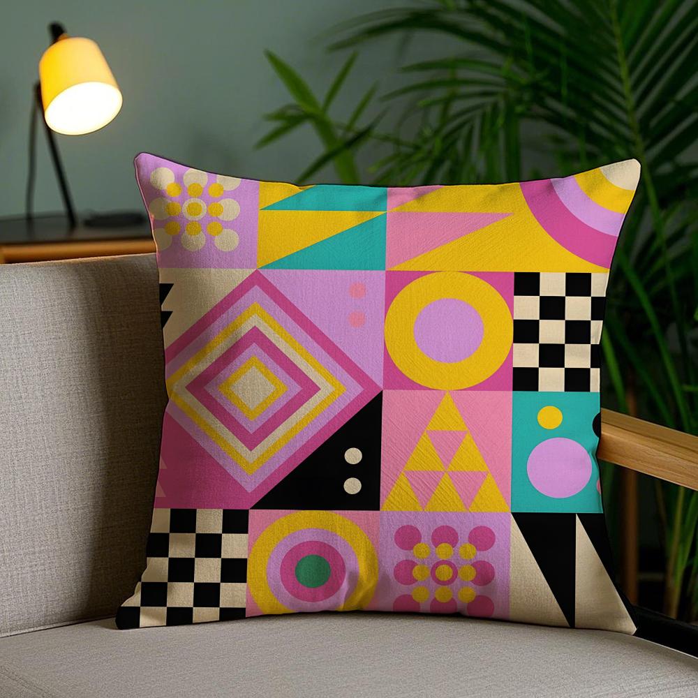 Geometric Patterns Cushion Cover Soft Short Plush Double-Sided Printing Home Decor Machine Washable Pillow Case Gift