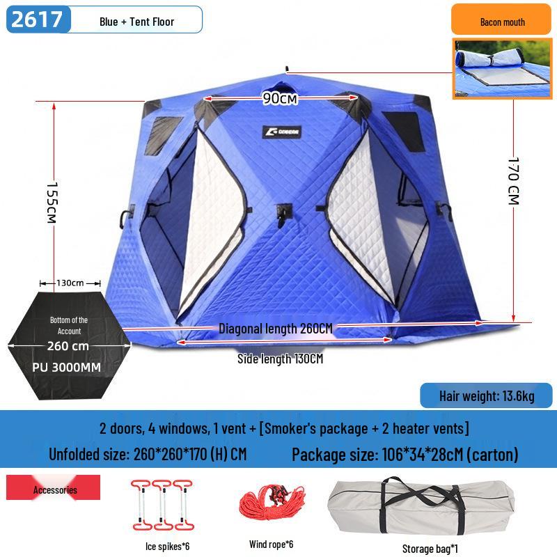 Hexagonal Cotton Ice Fishing Tent - Thickened, No Assembly Needed