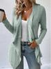 2026 Autumn/Winter Solid Color Ribbed Knit Cardigan - Open Front, Long Sleeve, Casual Women's Sweater