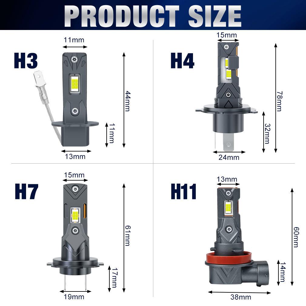 2Pcs 25000LM H4 H7 LED Headlight Bulbs 1:1 Mini Canbus H3 H11 H8 Led Lamp 70W CSP for Car Headlamp Fanless DRL Light Auto Fog Lamps 12V 6500K White