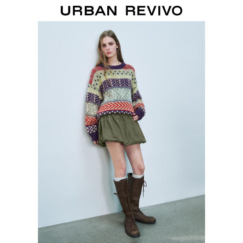 UR 2025 Spring Women s Retro Casual Fair Isle Knit Sweater S