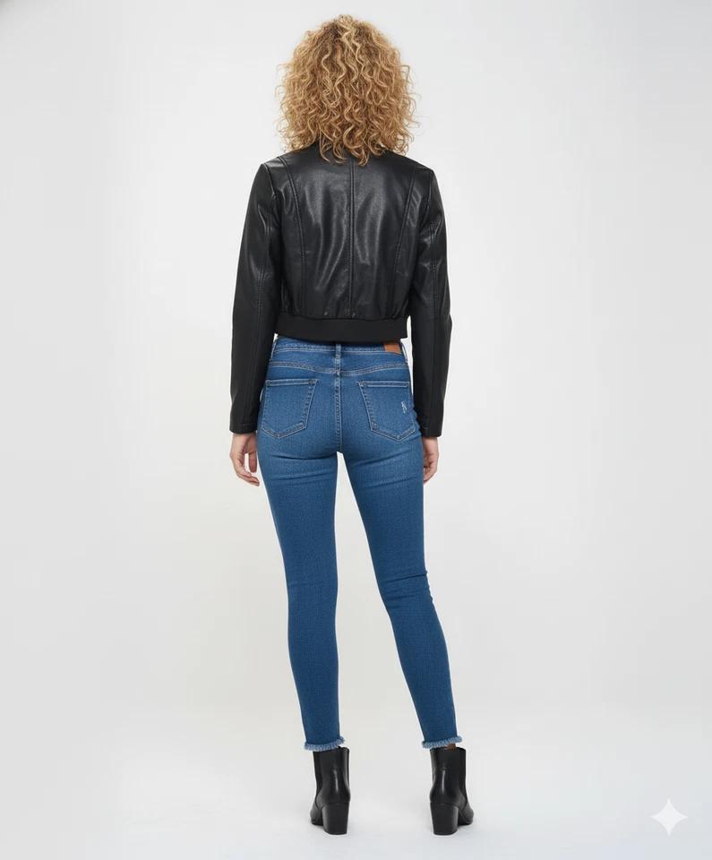 Black Women's Stylish Handmade Real Lambskin Leather Cropped Genuine Casual Jacket