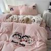 Korean Cartoon Towel Embroidered Milk Fleece FourPiece Set Winter Thickened Coral Fleece Quilt Cover Bed Sheet Girl Heart ThreePiece Set