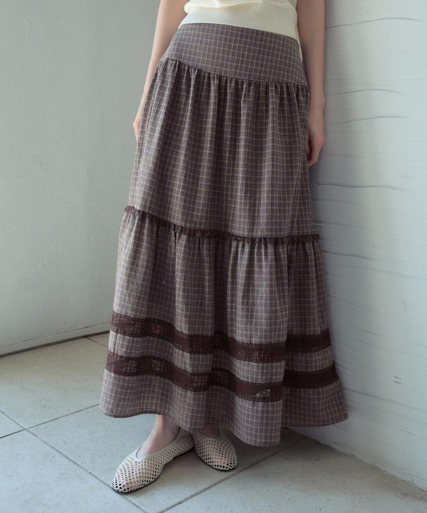 Aueonoseuteljia Mora Lace Check Tiered Skirt_Dark Purple(Ob6Sk14)