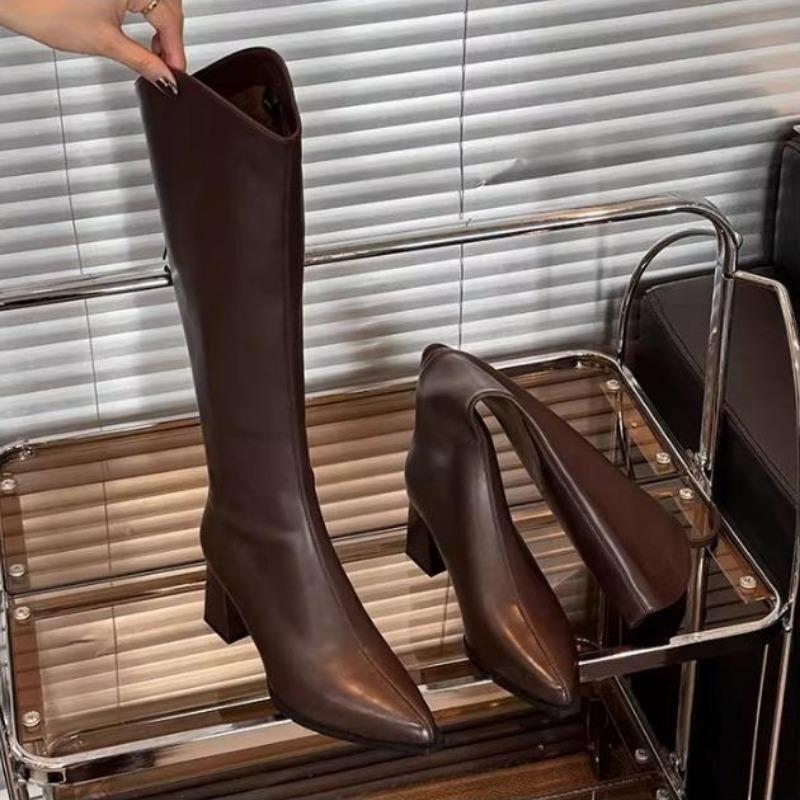 Women'S Long Boots Autumn/Winter New Knee Length Boots Woman Thick Heel High Heel Leather Knight Botas Mujer Bottes Femmes