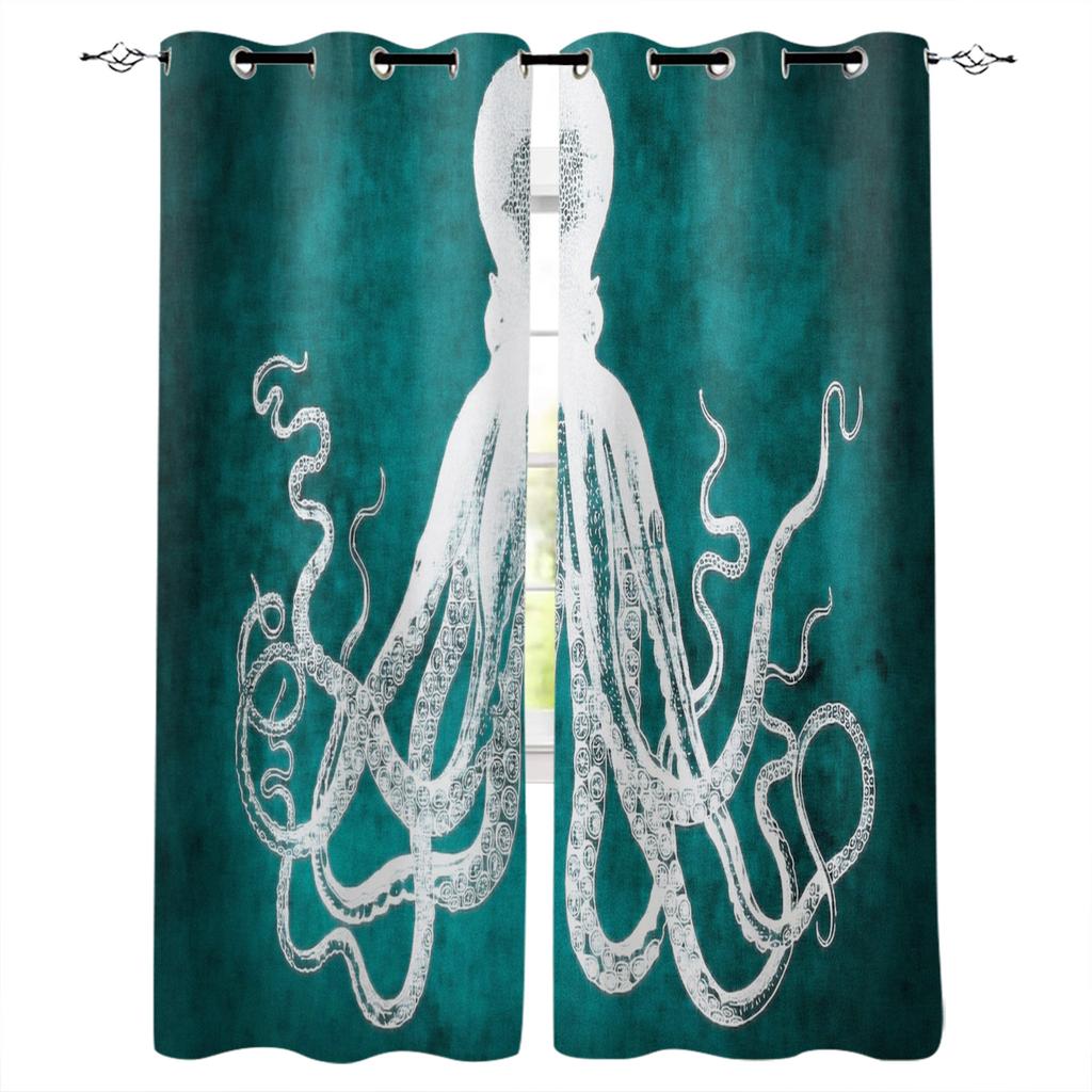 Nautical Theme Octopus Sea Monster Blackout Curtains For Living Room Bedroom Window Treatment Blinds Drapes Kitchen Curtains