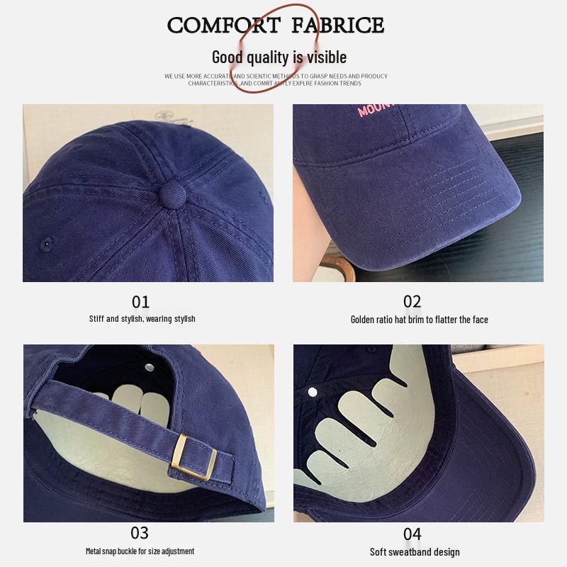 Korean-Style Embroidered Baseball Cap for Women - Wide Brim, Face-Slimming, Plus Size, Deep Sunshade Duckbill Hat