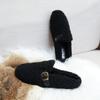 Fashion 2025 Women Belt Buckle Wool Pantuflas Shoes Flats Slip On Sheep Fur Slippers Ladies Home Slides Femmes Cotton Lambswool Mules