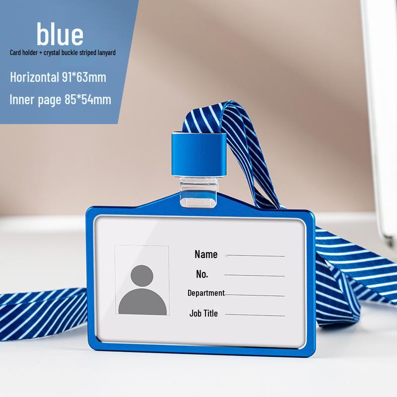 Aluminum Alloy ID Card Holder with Crystal Buckle Lanyard for Employees and Students