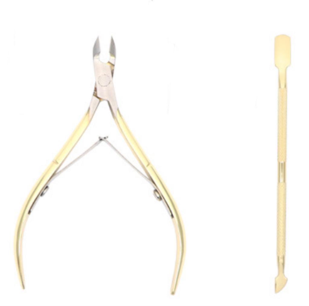 Titanium Cuticle Removal Set: Stainless Steel Nipper, Pusher, Fork, File, Scraper, and Groove Tool