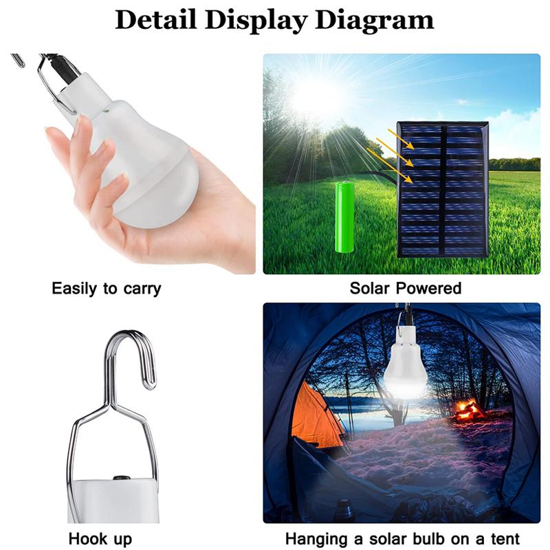 USB/Solar Charging Emergency LED Solar Bulb Sunlight Powered Lamps Waterproof Hanging Portable Bulb for Garden Hiking Camping