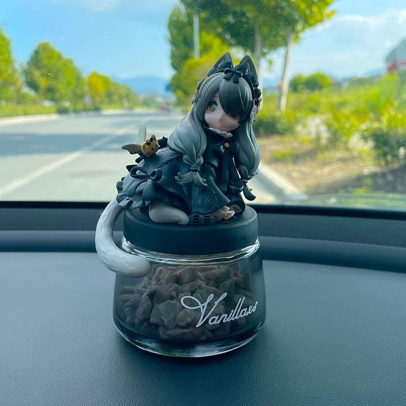 Anime Kočka a Dívka Kreslené Ozdoby na Palubní Desku – Roztomilé Dekorace Interiéru Auta
