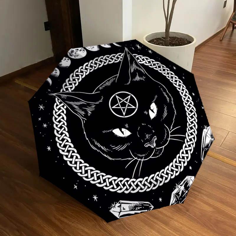 1pc Witchcraft Moon Phase Cat Umbrella with Plastic Handle,Suitable for All Seasons Home Travel Outdoor UmbrellaDD118