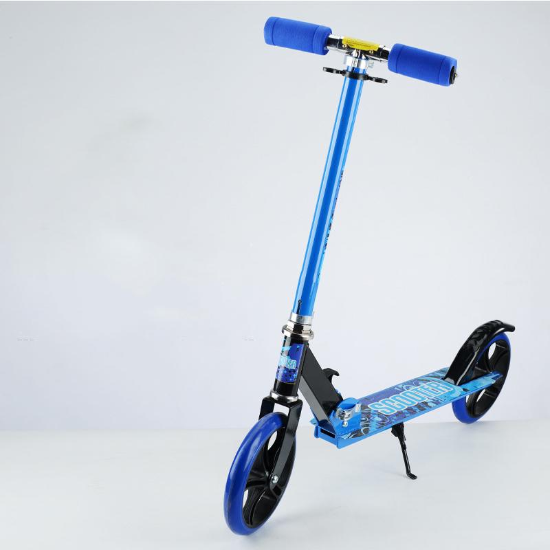 

Взрослые дети с двумя комплектами складывания Юные студенты за работой в кампусе для взрослых Расписания инструментов Детский самокат синий