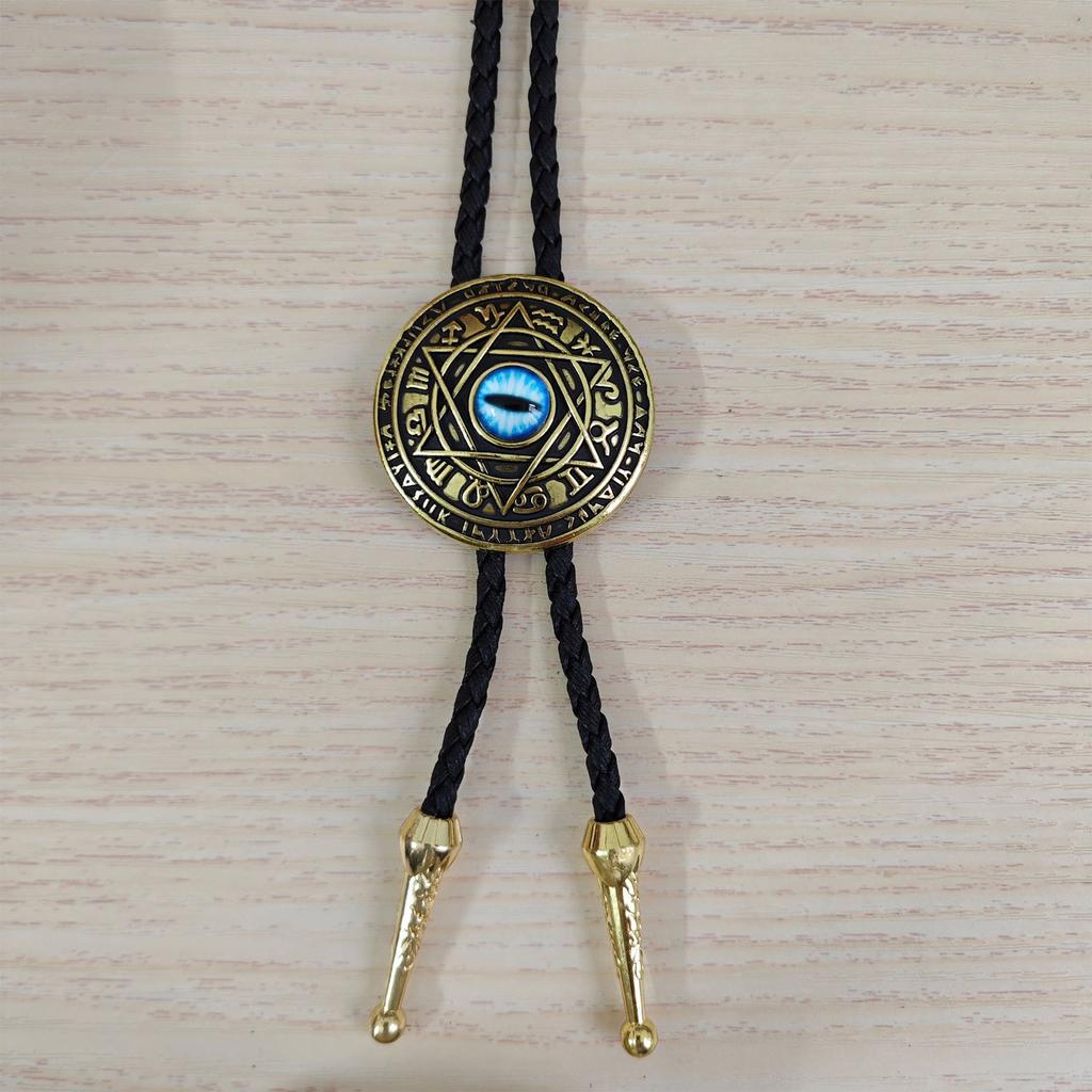 Handcrafts Faux Leather Bolo Tie Necklace Western Cowboy Jewelry Devil Eye Eagle Totem Pendant Necktie for Men and Women