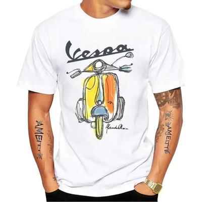 Hip Hop Chlapec Ležérní Bílé TopyVintage Pánský styl Nové Léto Pánské Krátký Rukáv Retro Klasické Vespa Itálie Skútr Umělecký Potisk Tričko