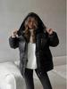 2025 European & American Slim-Fit Hooded Winter Cotton Jacket: Comfortable, Warm, Cross-Drawstring Design with Zipper.