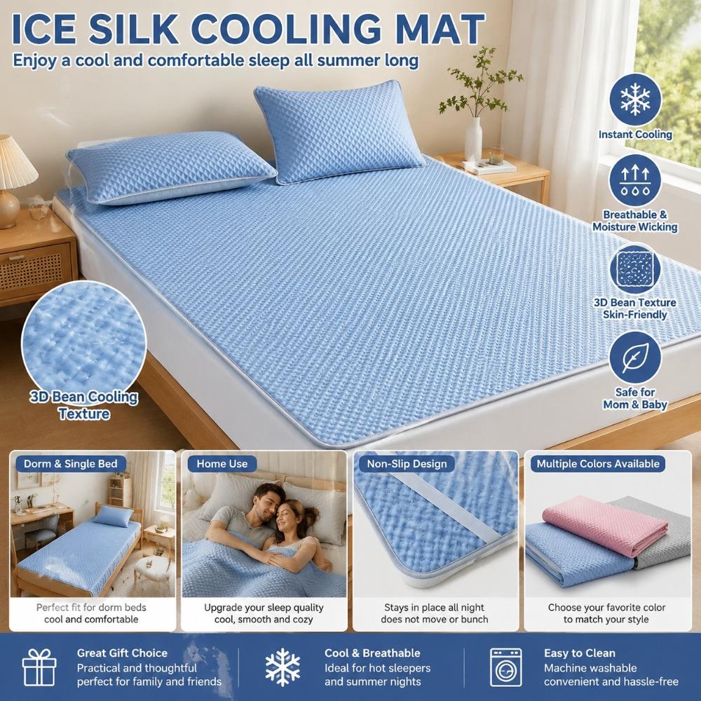 Ice Silk Cooling Mat, Bean Dot Breathable Summer Bed Sheet Style Cooling Mattress for Dorm Home