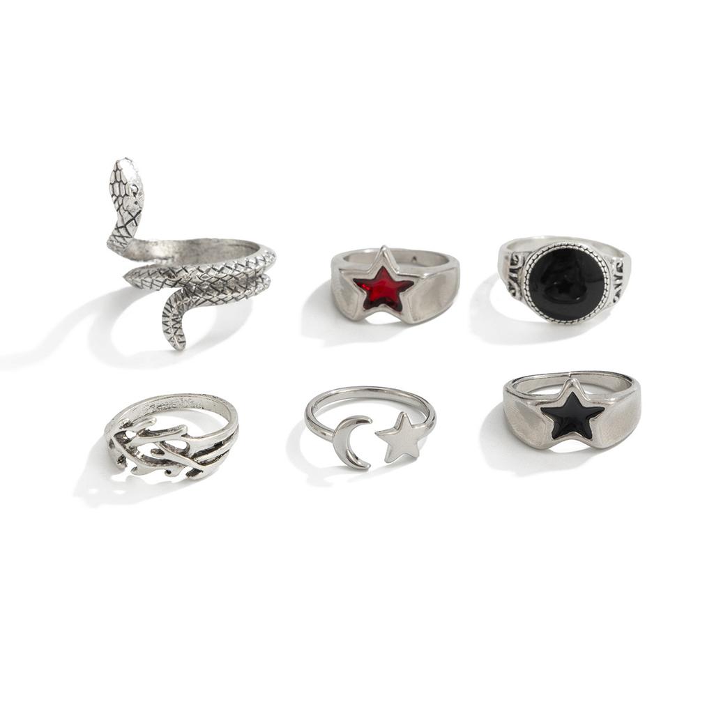 Hip-Hop Personality Oil-Drip Pentagram Ring Men's Trendy Fashion Personality Snake-Shaped Ring Men's Jewelry