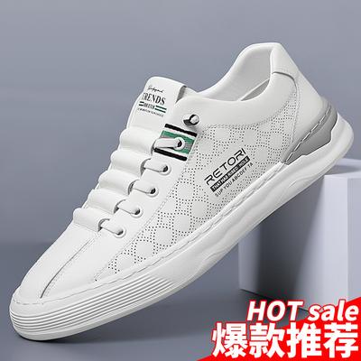 2024 Shoes for Men Genuine Leather Casual Shoes Fashion White Flat Skateboard Shoes Cool Slip-on Sneaker