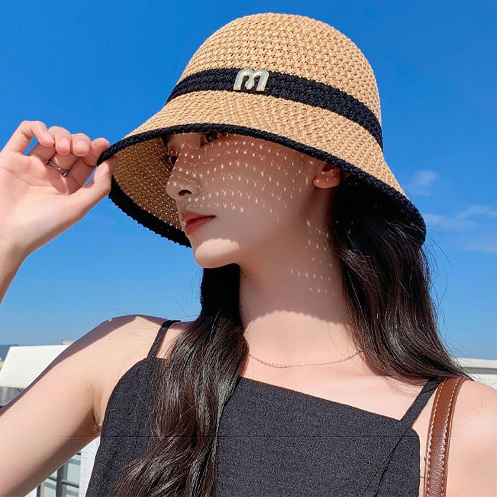 Breathable Bucket Hat Letter Decor Beach Cap Wide Brim Fisherman's Hat  Women Girls