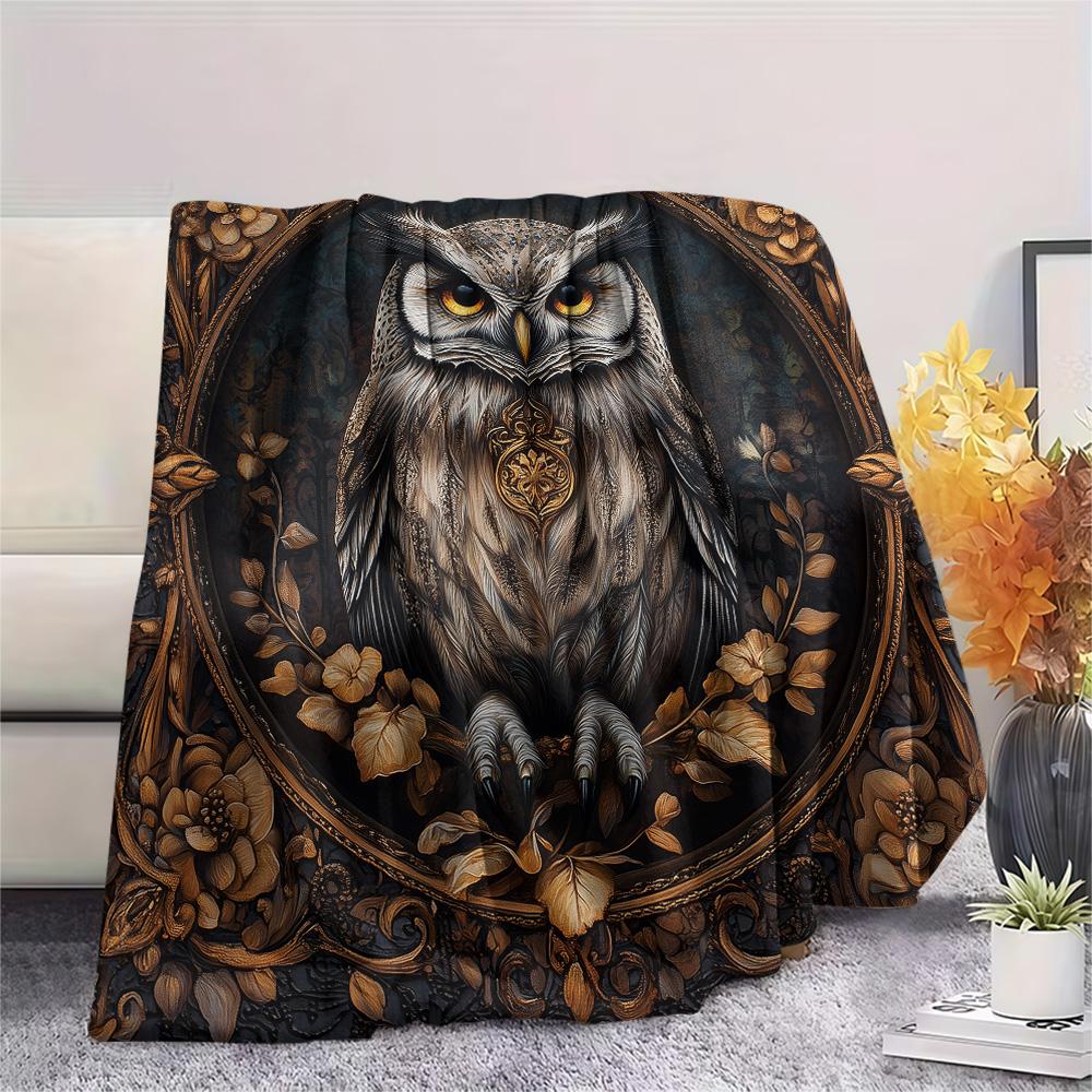 Vintage Patterned Owl Print Flannel Blanket, High quality Comfortable for All Seasons, Home Decor, Warmth and Comfort