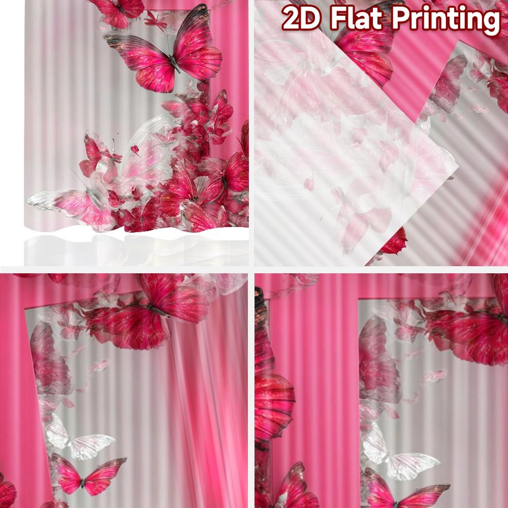 2D Flat Printing 2pcs Curtain Party Curtain Easter Pink Cross Butterflies Digital Printed Polyester Drapes Party Decorations for