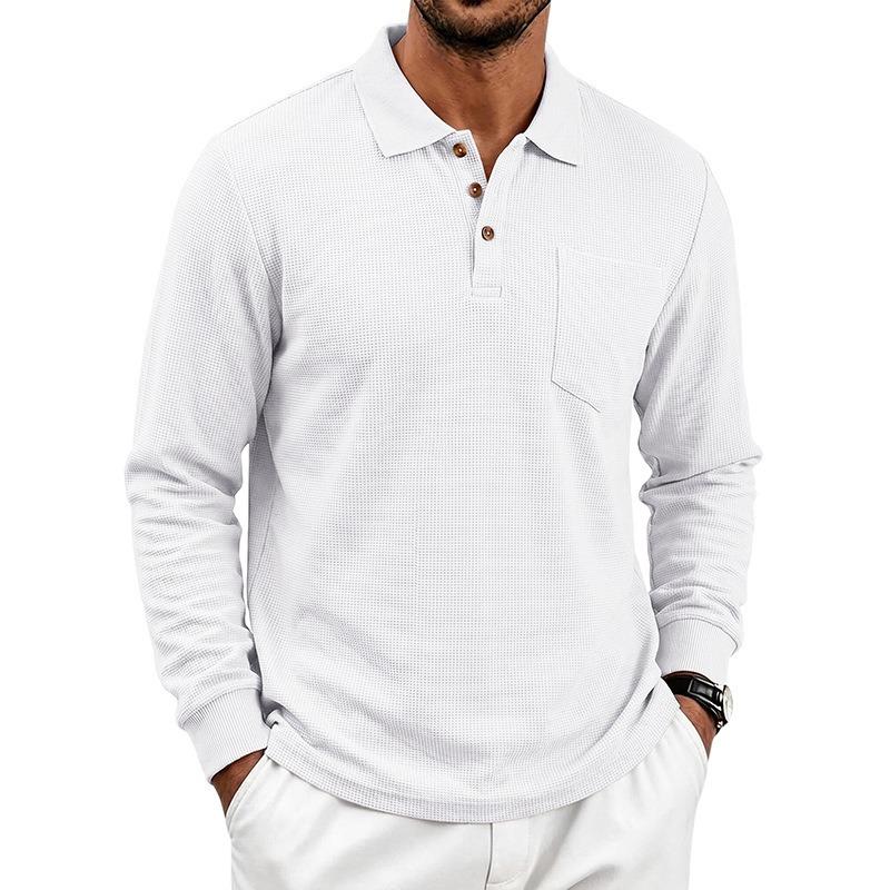 Men's Polo Collared Pocket Long Sleeve T-Shirt Solid Color Casual Top Casual Everyday Outfit