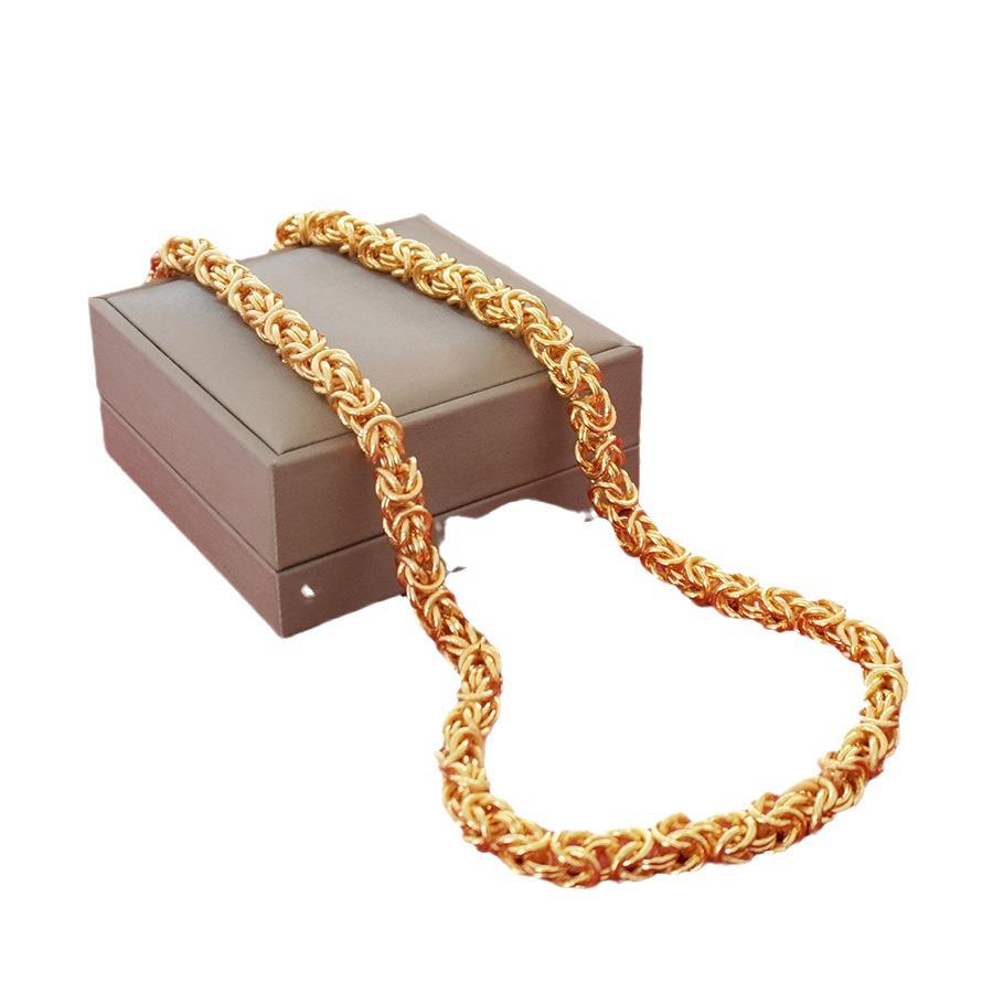 Elegantní pánský 60cm válcový náhrdelník s dračí hlavou v barvě pískového zlata, špičkový design.