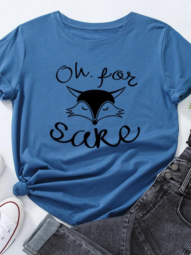 Cute Fox Head Print T Shirt Women Short Sleeve O Neck Loose Tshirt Summer Women Causal Tee Shirt Tops Camisetas Mujer
