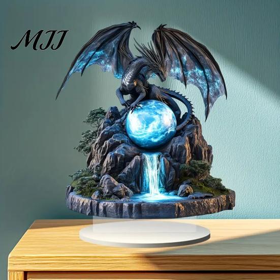 Acrylic Dragon Ornaments Fantasy Statue, Gothic Tabletop Figurine, Mythical Theme Room Decor Desktop Ornament for Office Bedroom Gaming Durable