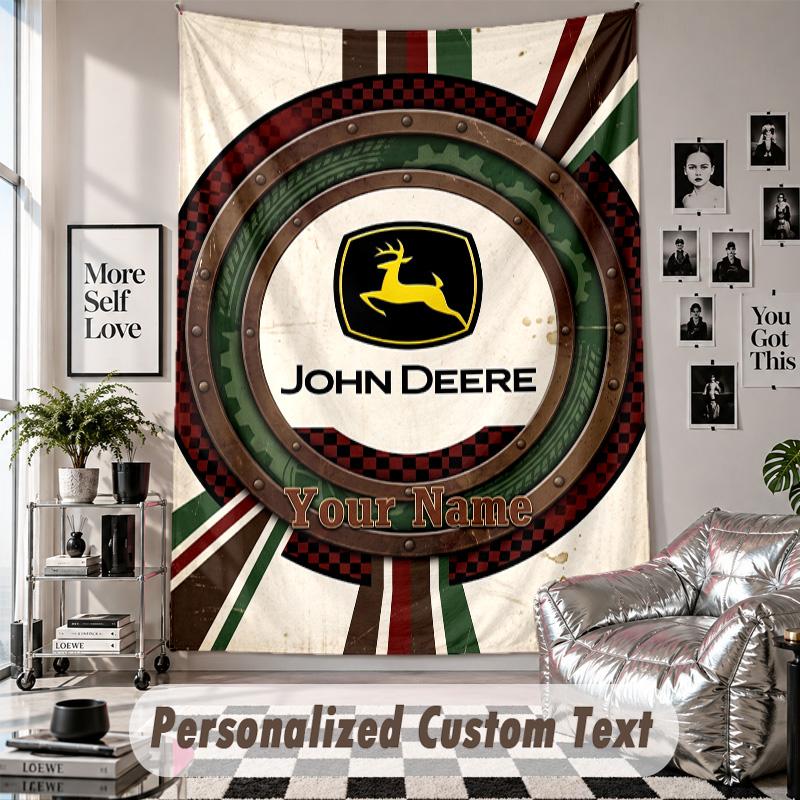 Wall Hanging Tapestry With Custom Name & Text, John Deere Decorative Tapestry For Bedroom