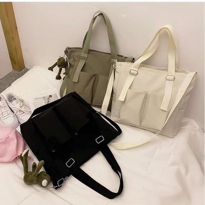 Women'S Bag Fashionable Commuter Shoulder Bag, Large-Capacity Student Book Bag, Japanese And Korean Double Pocket Canvas Messenger Bag