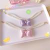 Bright Satin Bow Imitation Pearl Double Necklace Pet Dressing‑Up Accessory For Cat Dog Birthday Gift