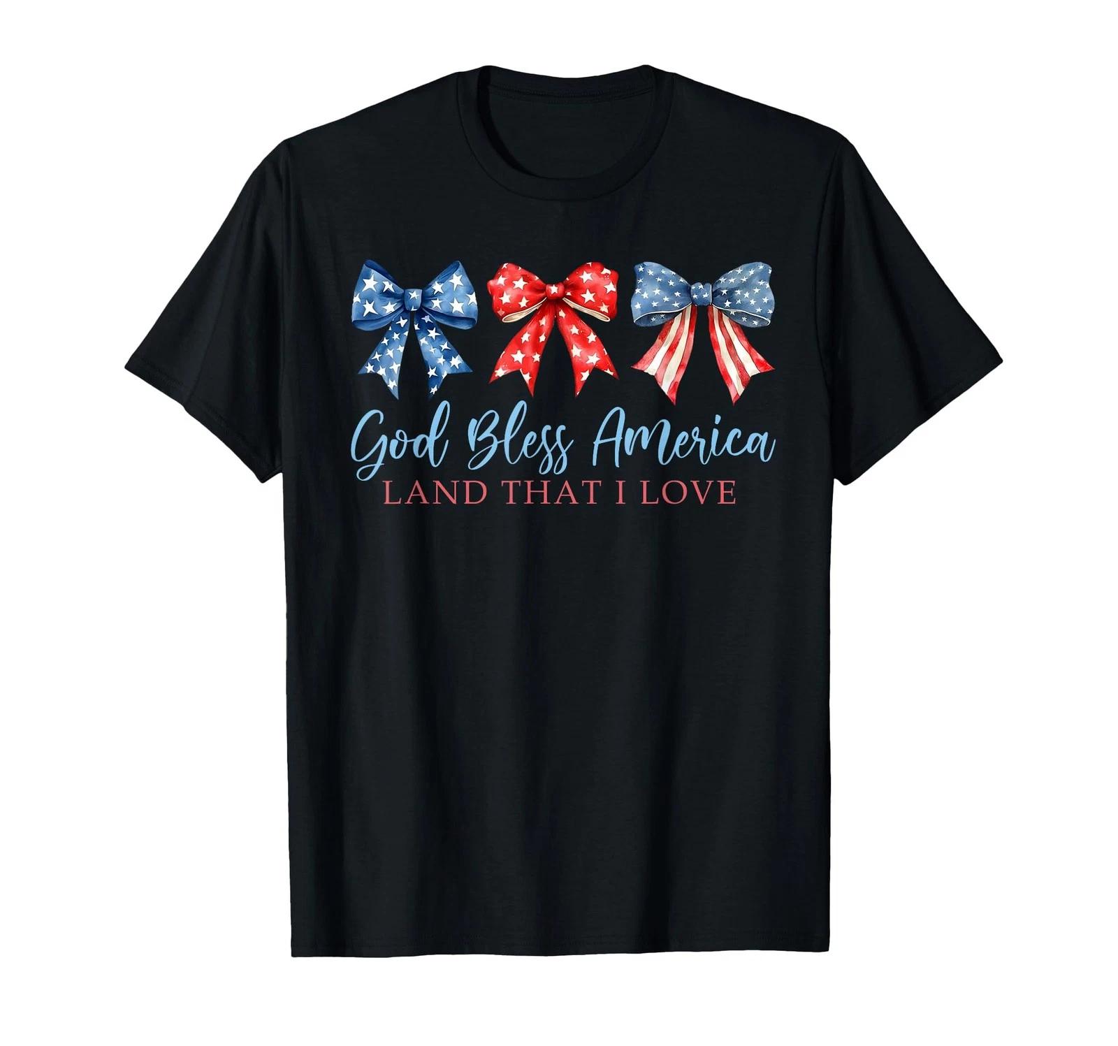 God Bless America Land That I Love Coquette Bow 4th of July T-Shirt S