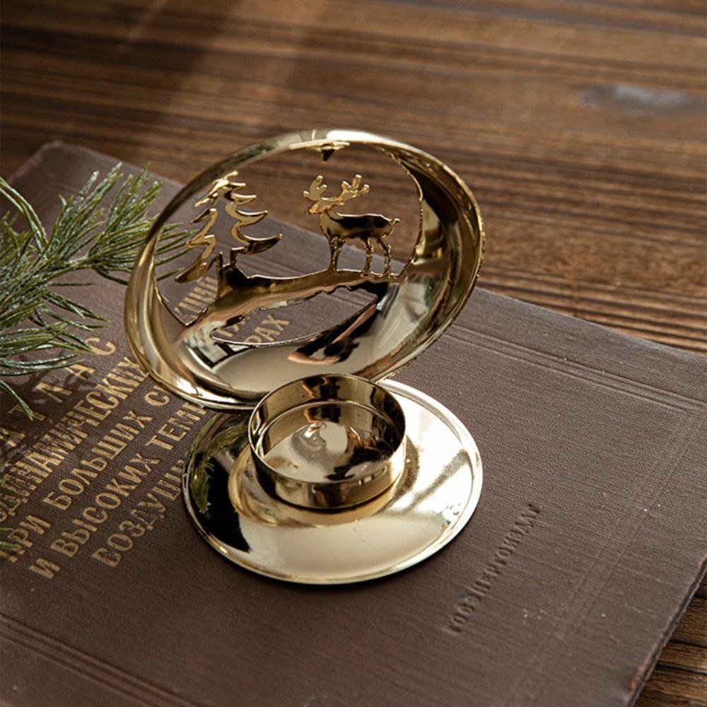 New Golden Christmas Candle Holder Christmas Tree Deer Bell Iron Xmas Candlestick Candle Stand Home Decorations Table Ornament