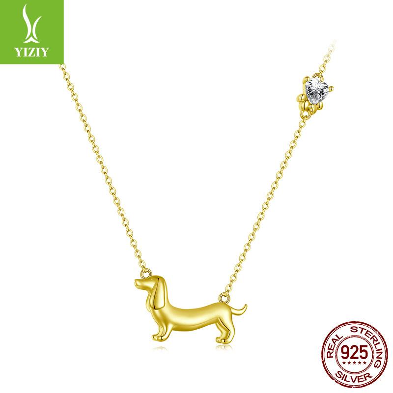 Popular S925 Silver Dachshund Dog Necklace, Simple Design Animal Puppy Collarbone Chain Jewelry