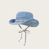 With Tie Belt Jeans Fisherman Hat Letter Sunscreen Hat Sweet Denim Bucket Hat  Travel