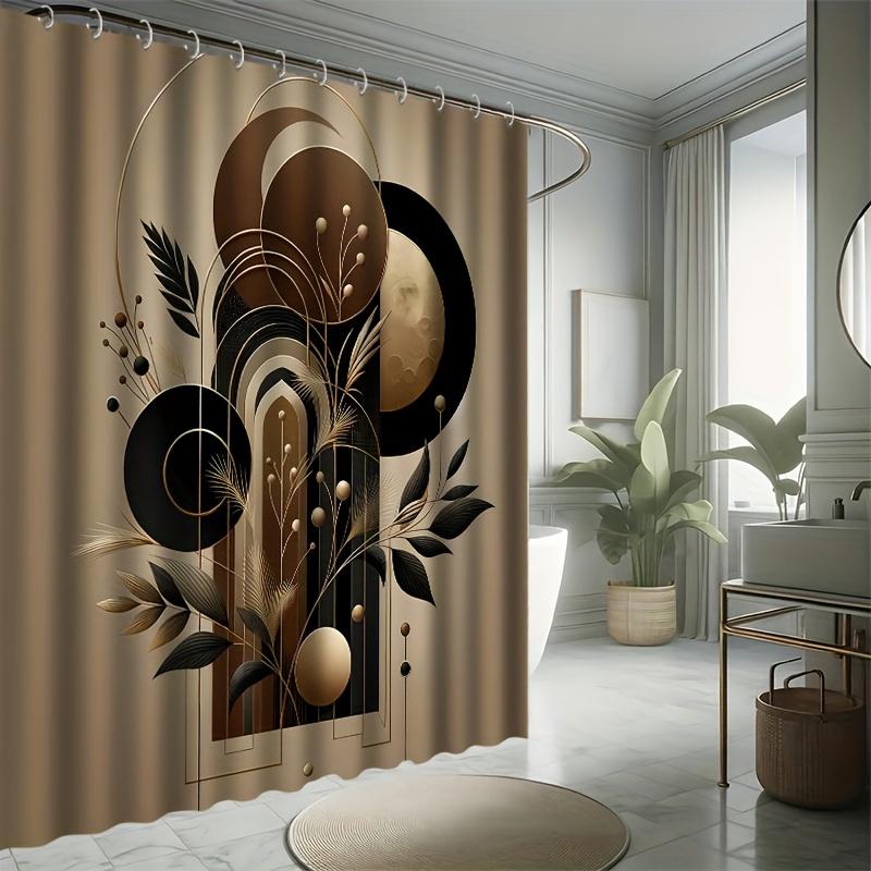 Abstract Golden and Black Geometric Patterns Shower Curtain for a Modern, Elegant, and Luxurious Bathroom W90XH180cm
