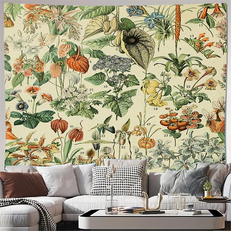 

Вінтажний Ботанічний Гобелен Настінний Декор Квіткова Природа Зелень Настінне Мистецтво Котеджкор Естетика Декор Будинку Роздільник Кімнати Гуртожиток 70x100cm28x39in
