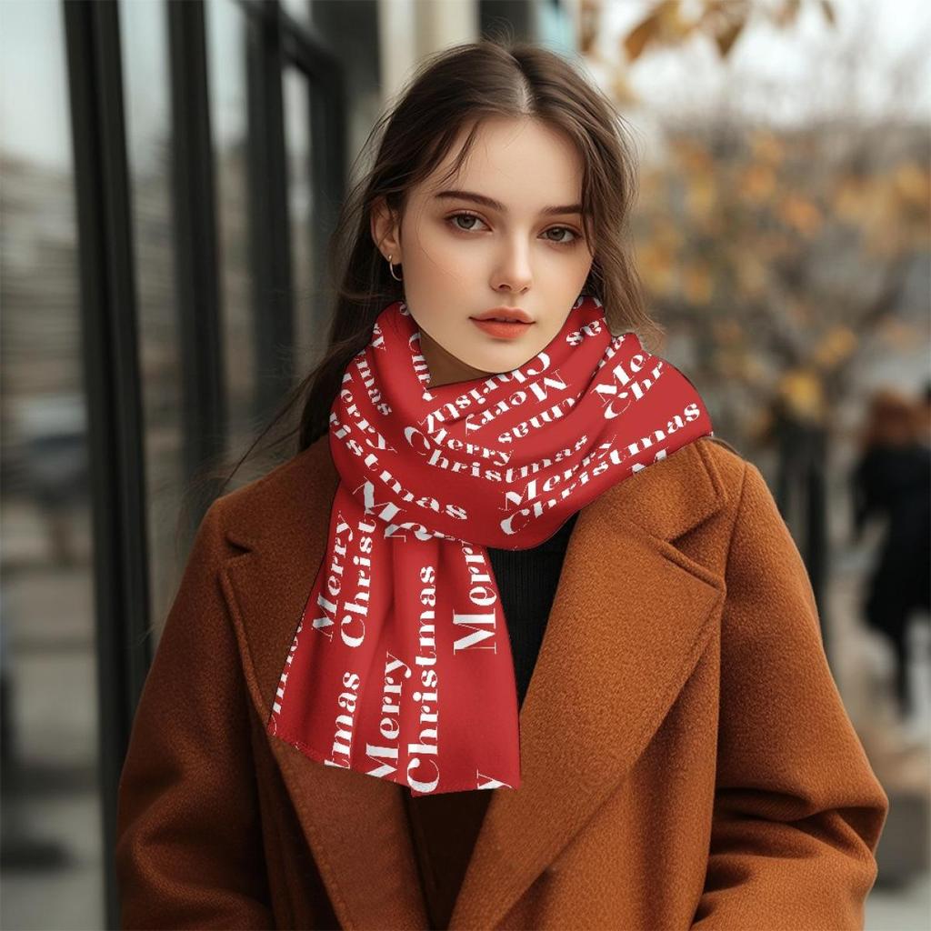 Pink Fleece-Lined Christmas Pattern Scarf for Girls