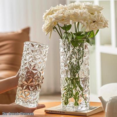 Elegant Glacier Glass Vase: Thick Transparent Design for Lucky Bamboo & Fresh Flowers, Perfect for Living Rooms & Dining Tables.