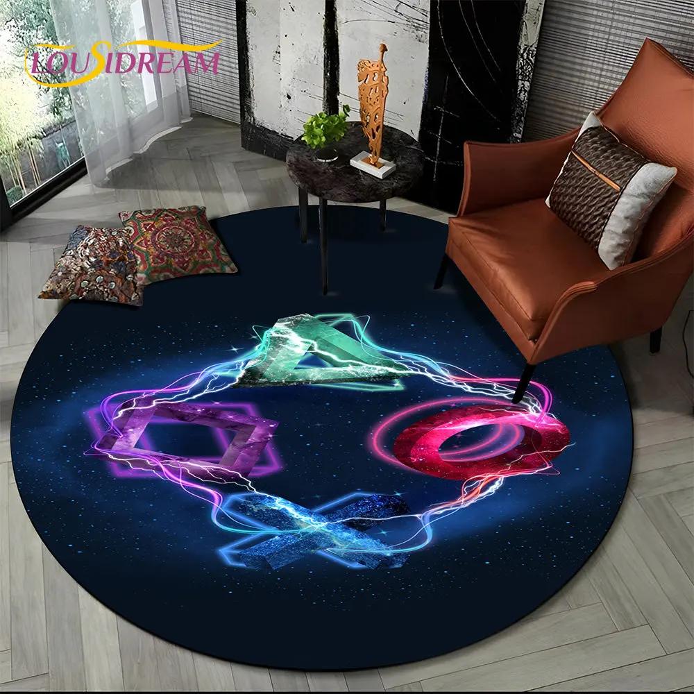 Cartoon Gamer Game Controller Round Area Rug,Circle Carpet Rug for Living Room Children's Bedroom Sofa Decor,Non slip Floor Mat