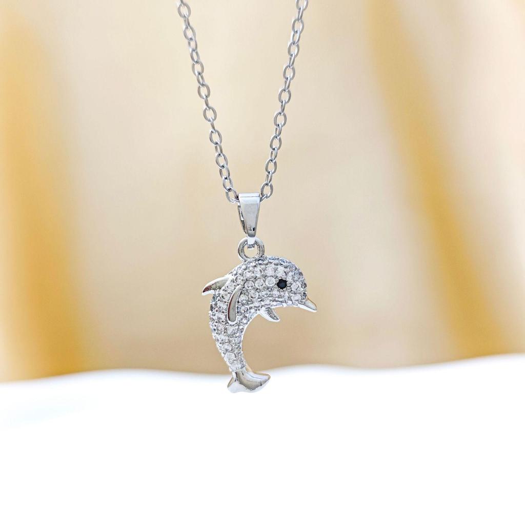 Sparkling Full Diamond Dolphin Necklace - Women's Fashionable Clavicle Chain Accessory