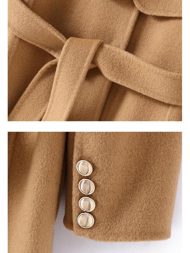 Women's Double-Sided Wool Coat, Extra Long Hepburn Style with Detachable Shawl – Fashionable Autumn/Winter Outerwear