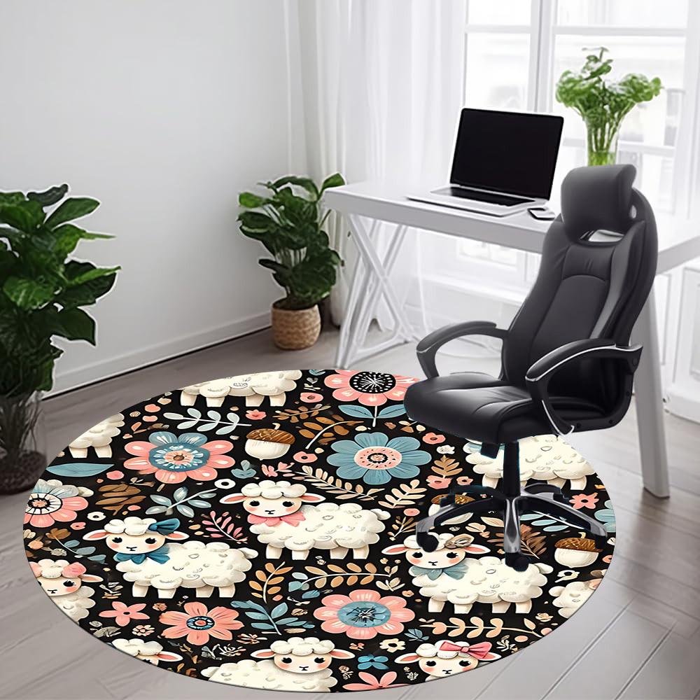 1PC Sheep Floral Office Round Area Rug, Mat Suitable For Office, Under Office Chairs Bedroom Living Room Home Decor, Room Deco